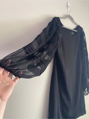 ABS by Allen Schwartz black silk dress Sheer Balloon Sleeve Dress size 8